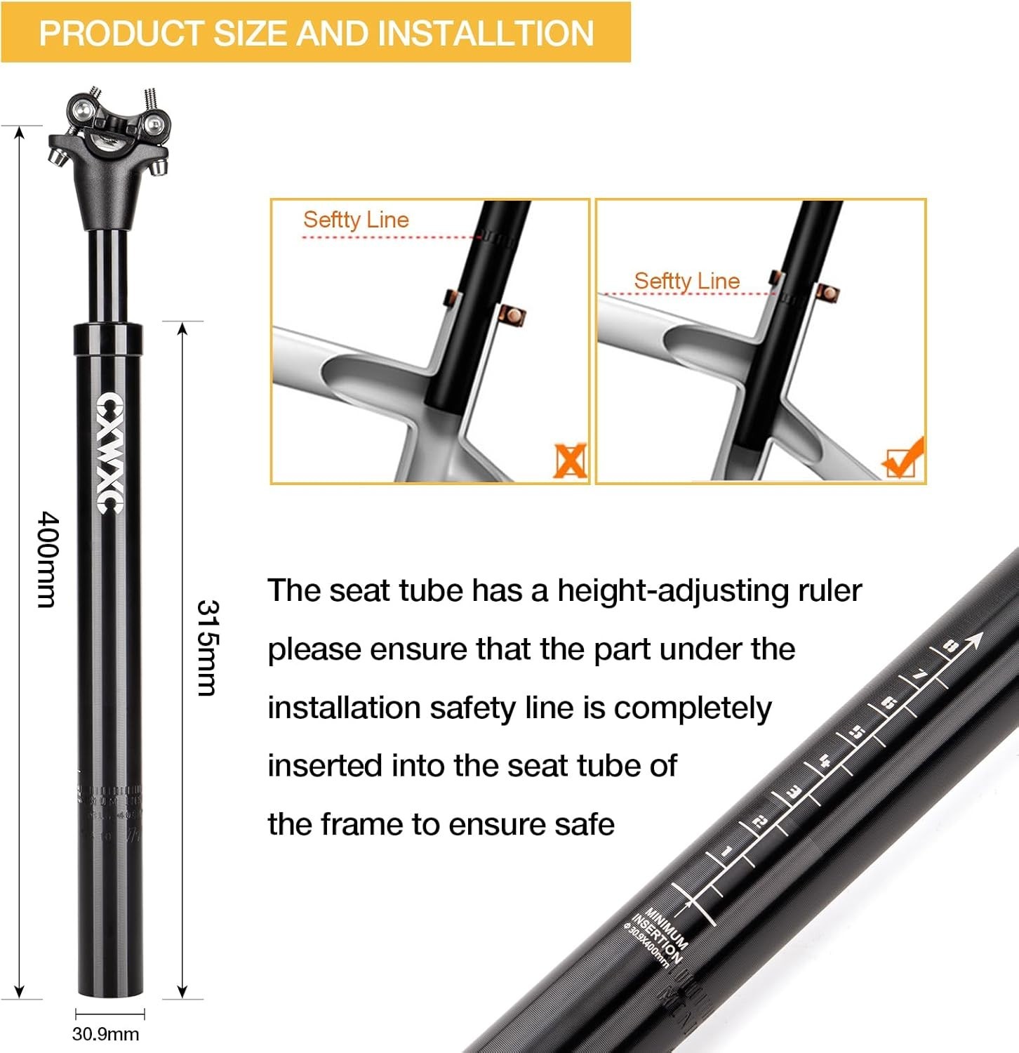 Adjustable Suspension Seatpost 27.2/30.9/31.6mm x 400mm – Ultimate Comfort fo…