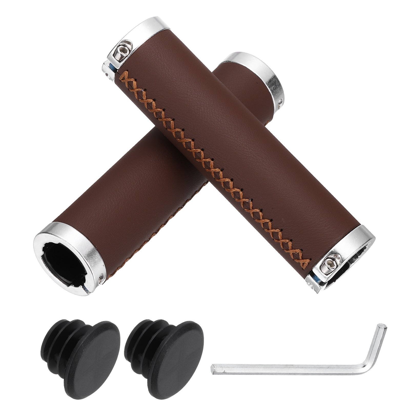Ergonomic Bike Grips, Bike Straight Bar 5.31in Double Lock-on Dark Brown
