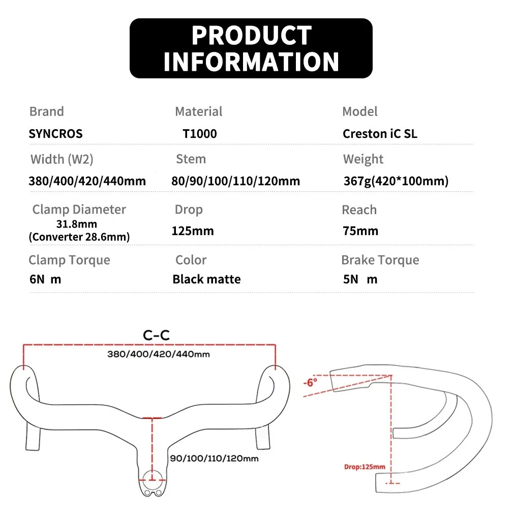Syncros Integrated Carbon Handlebar WIth Mount for Bike Internal Cable Routing