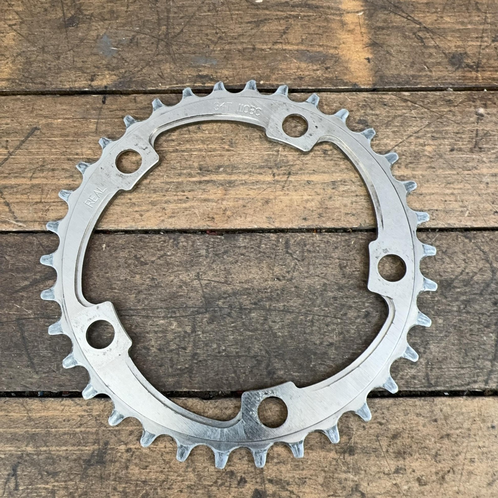 Vintage REAL 34T Chainring 110 BCD 5-Arm Silver Aluminum Mountain Bike