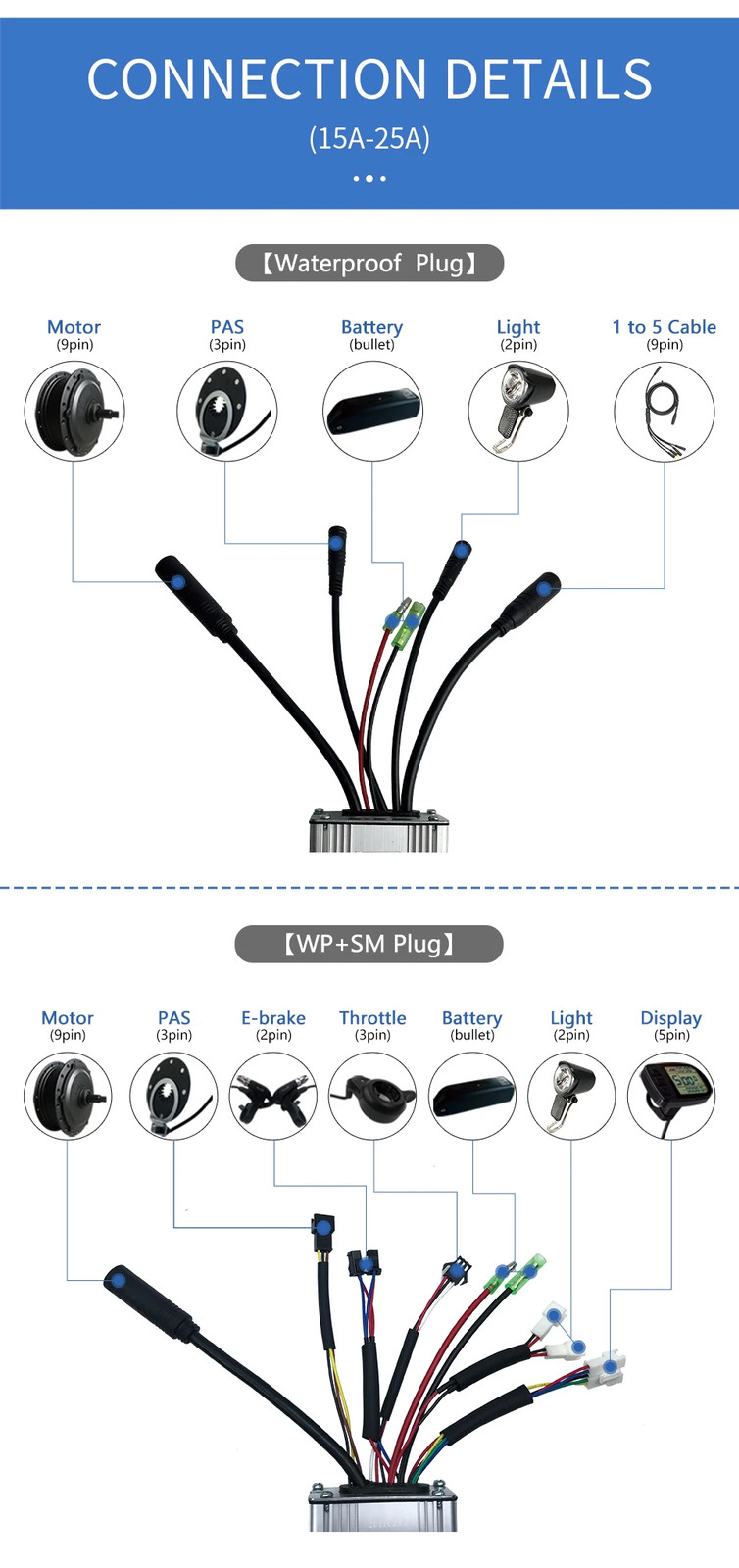 Electric Bicycle KT Sinewave Controller 36V 48V 250W-1000W SM/Waterproof Plug