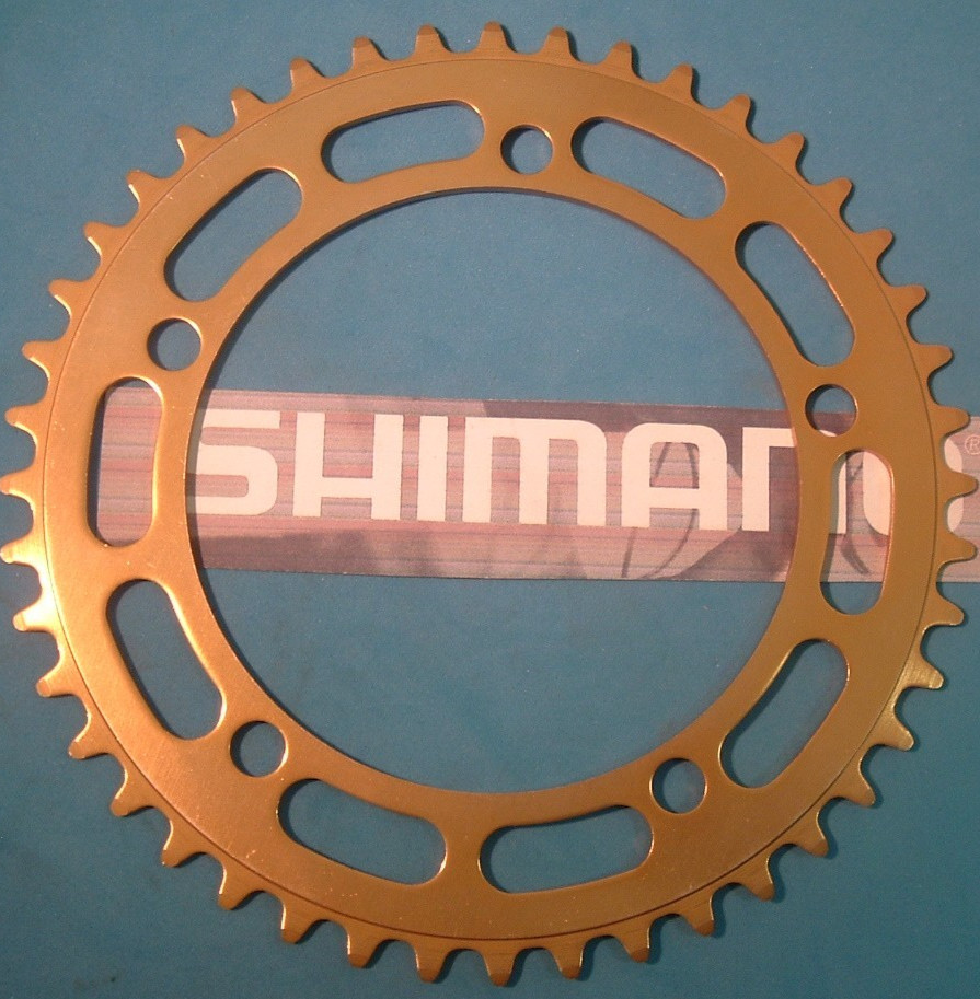 Shimano BMX / SS 44T x130BCD Gold Chainring-NEW / NOS Vintage- W-Cut Teeth++