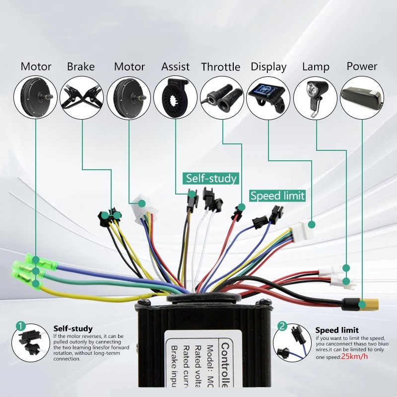 E-Bike 24V/36V/48V 250W 350W 15A Three Model Sine wave Controller