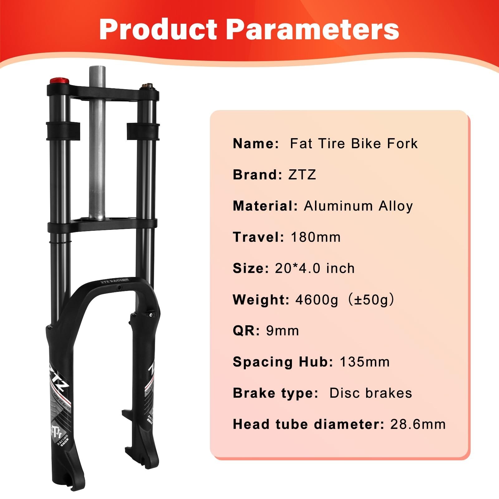 ZTZ 20 * 4.0 inch Fat Tire Oil Spring Suspension Fork – 180mm Travel, 135mm S…