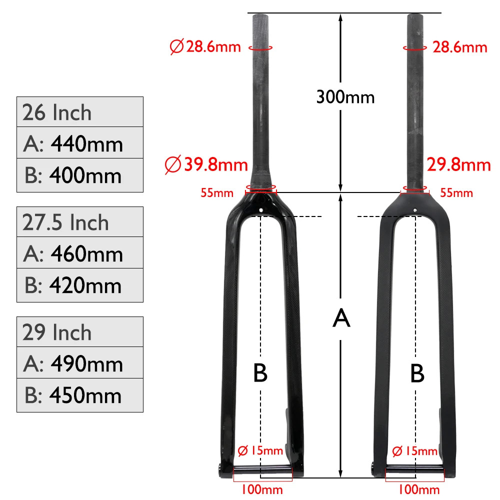 26/27.5/29 Inches Carbon MTB Fork Thru Axle 15*100mm Straight/Conical Disc Brake