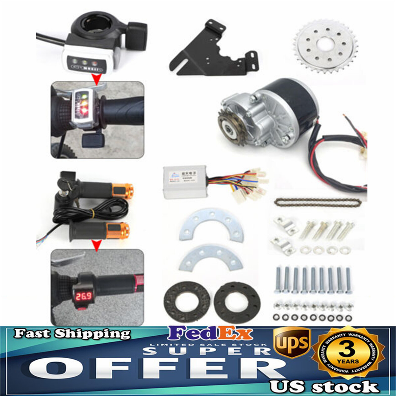 250W 24V Electric E-Bike Conversion Kit Brush Motor w/freewheel Motor Controller