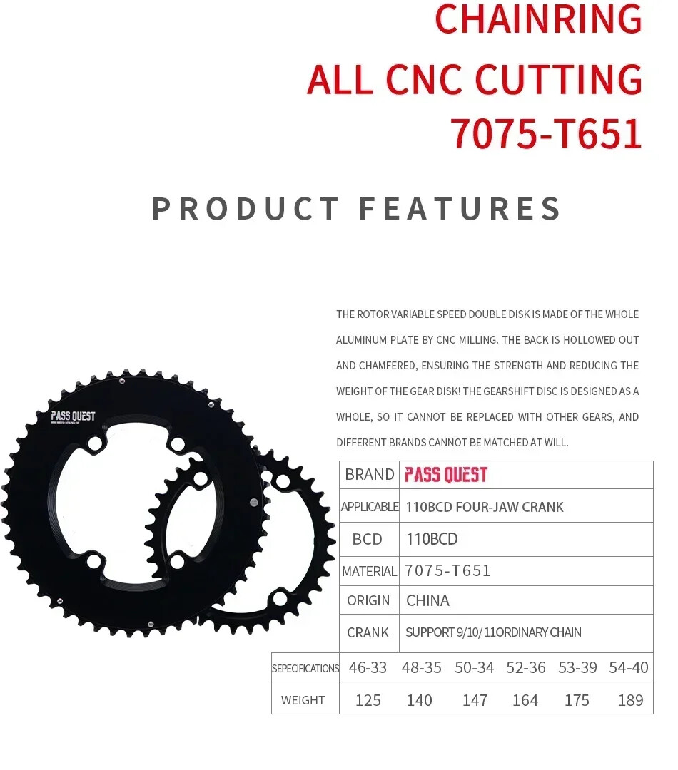 Road Bike 110BCD Chainring 110bcd 4-claw Double Chainring 2x11S 12S 50-34T