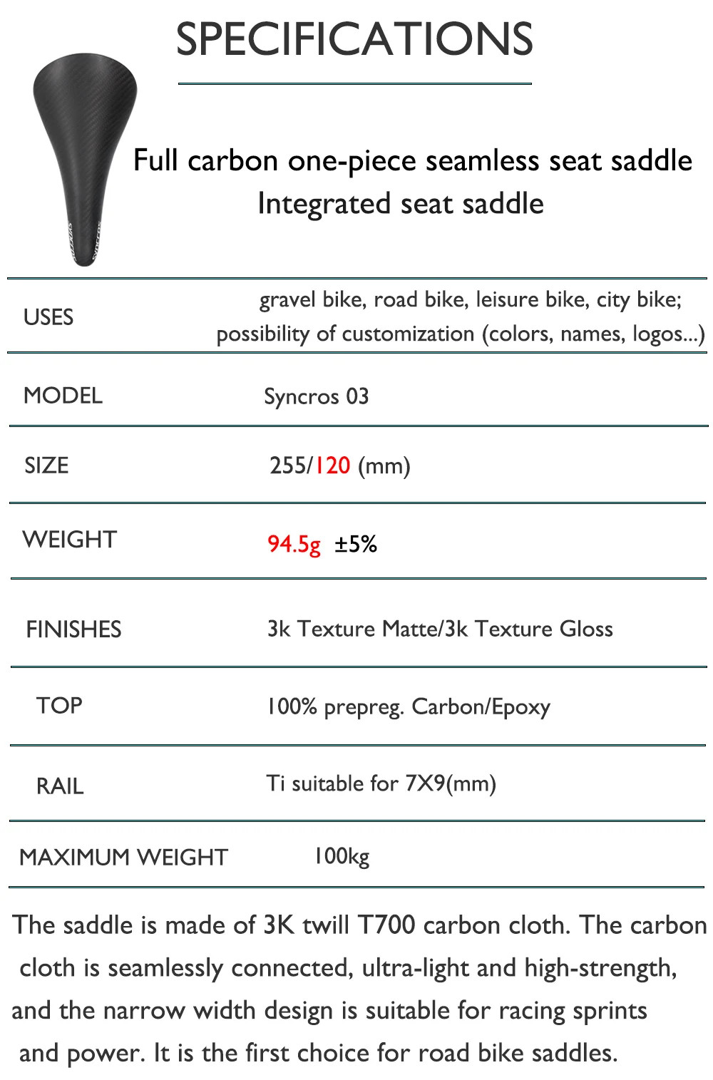 Road Bicycle Carbon Saddle Seamless Aerodynamic/ergonomic Synthetic Design Seat