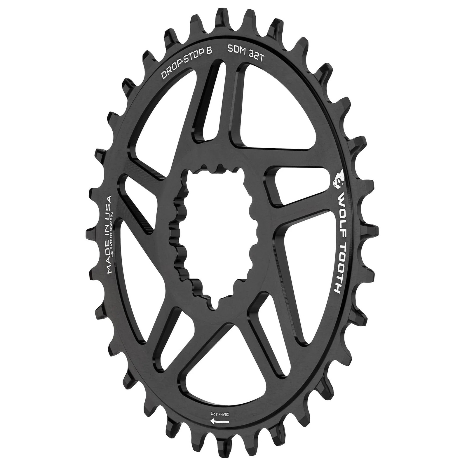 Wolf Tooth Drop Stop Chainring 32t Direct Mount 6mm Offset Aluminum Black