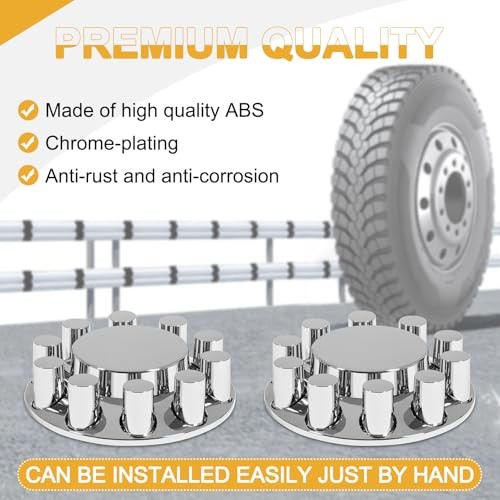 Axle Cover ABS Chrome Flat Top Kit with 33mm Thread-on Lug Nut Covers 2 Front