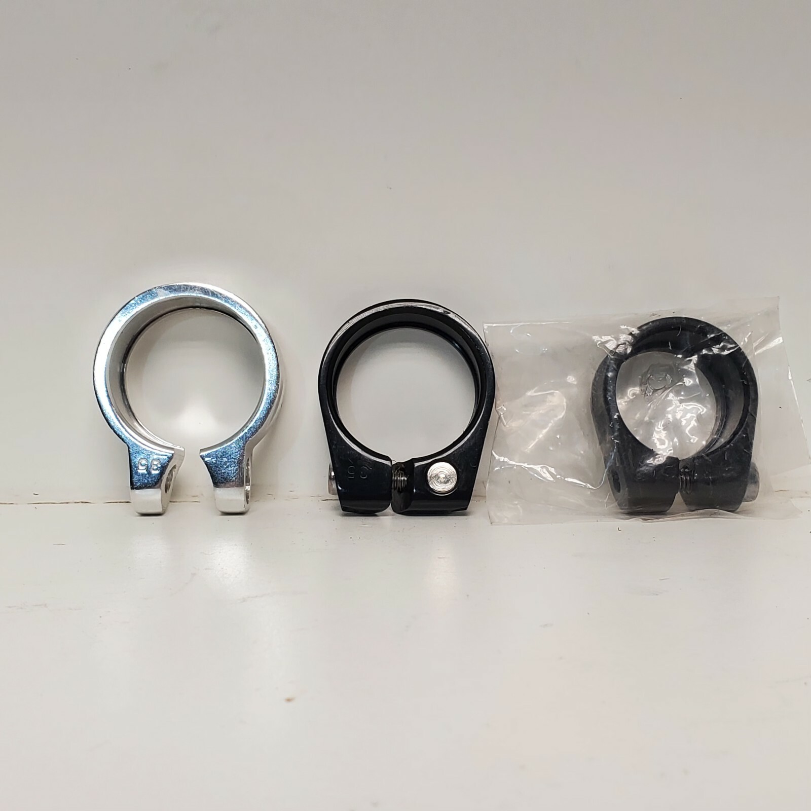 Seat Clamp Lot of 3, Misc sizes, Silver, Black. Handsome