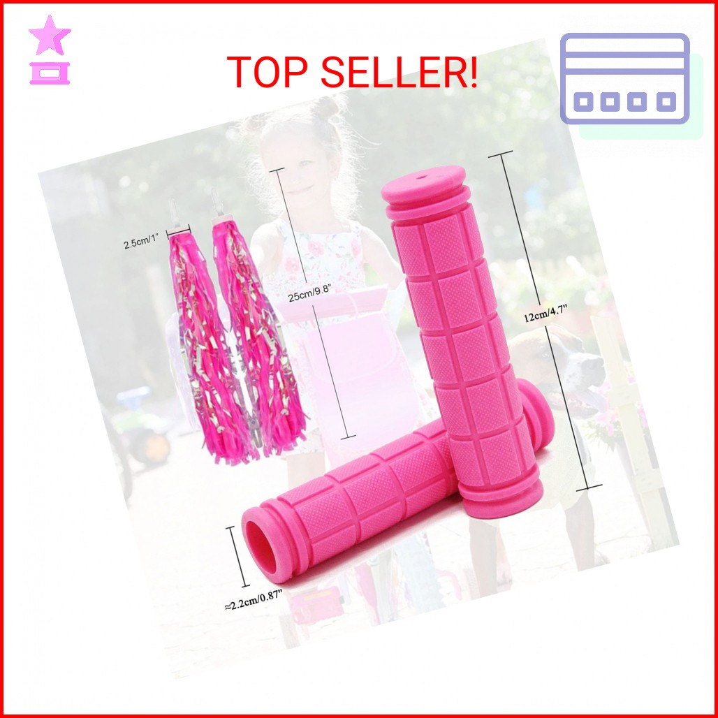 Bike Handle Grips with Tassel Streamers for Girls Boys and Kids, Non-Slip Bicycl