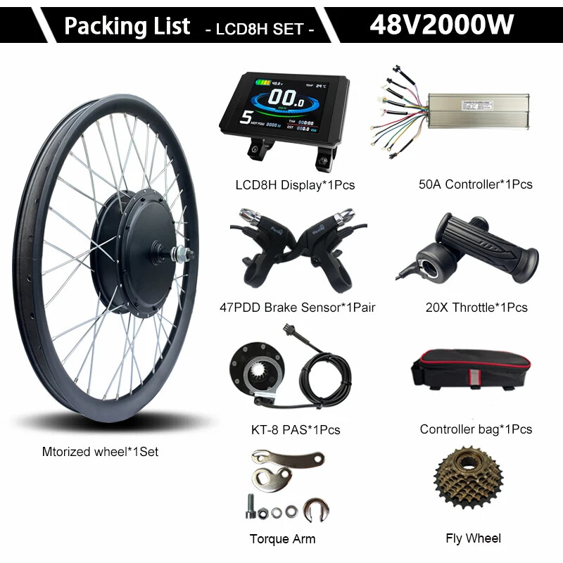 48V 2000W Electric Bike 20-29 Inch 700C X3.0 Rear Motor Wheel Kit Dropout 142mm