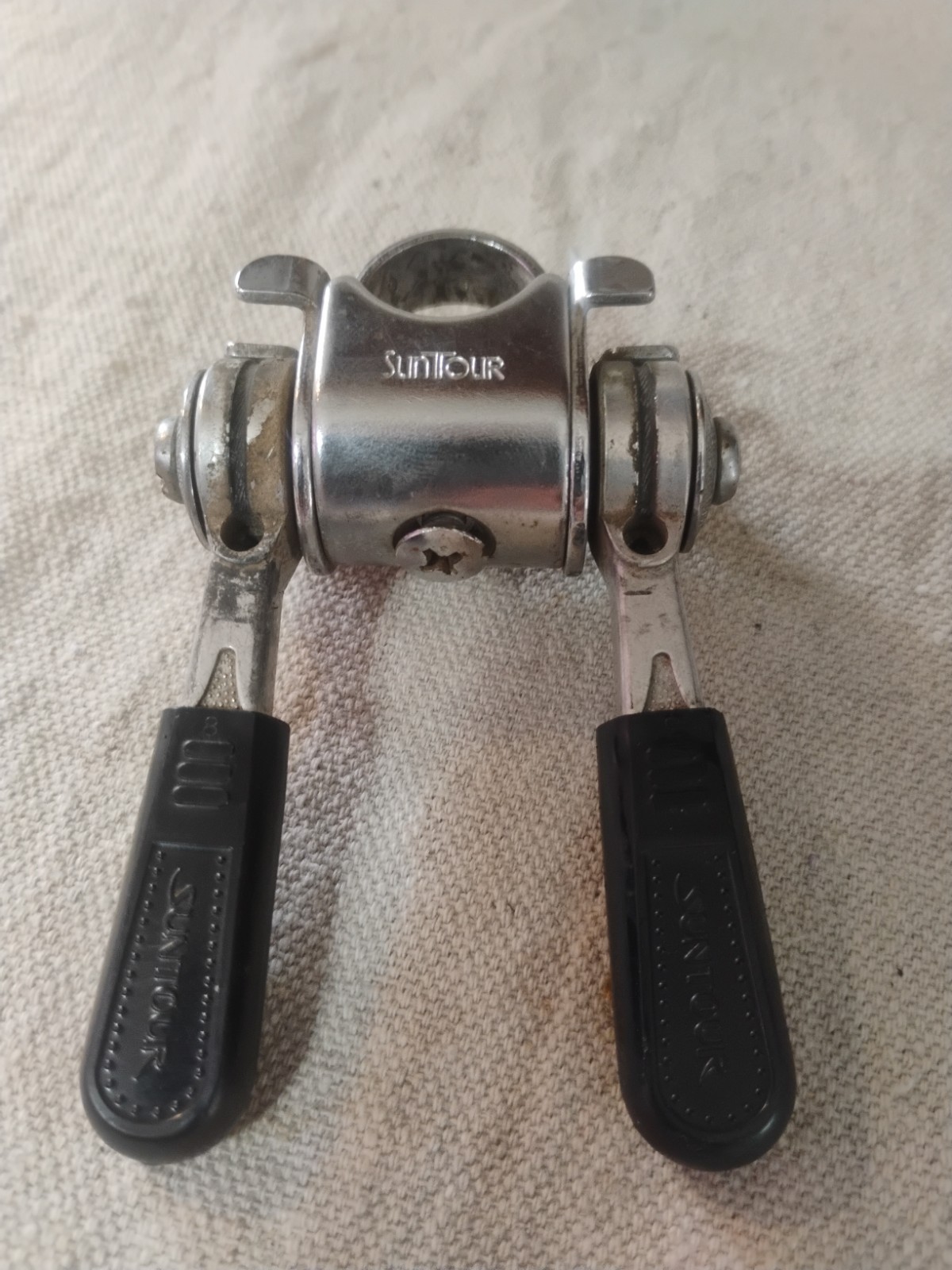 Vintage Suntour Stem Mount Friction Shifter With Black Thumb Grips