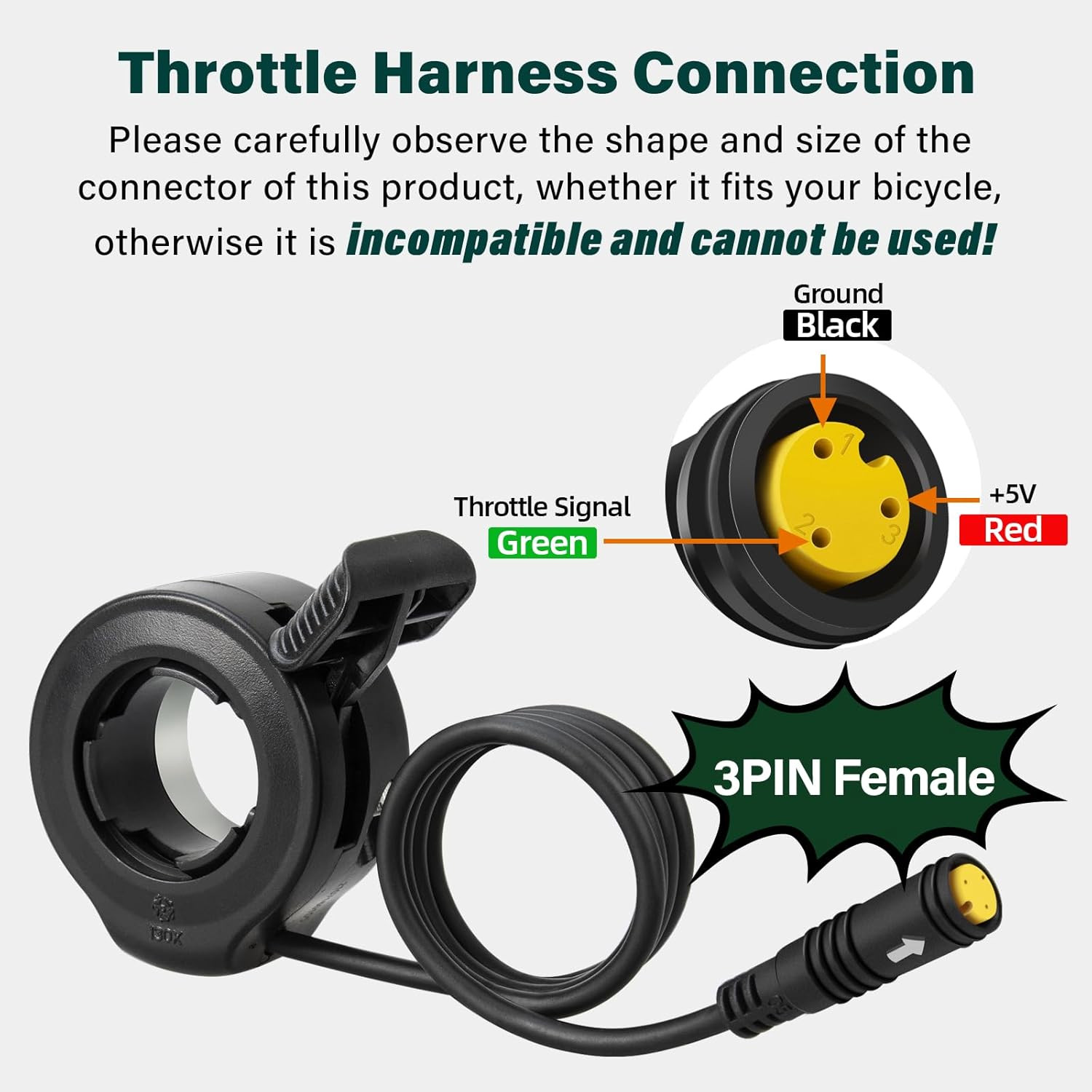 3 Pin Female Ebike Thumb Throttle for Bafang BBS01B BBS02B BBSHD Mid Drive Motor