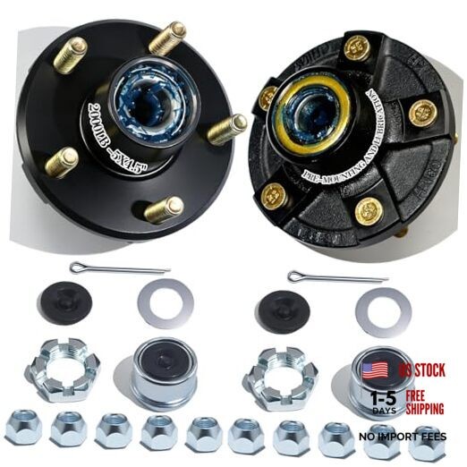 Set of 2 Pre-Iubricated Trailer Hub Kits – 5 on 4.5» for 2000 lbs 1-1/16»