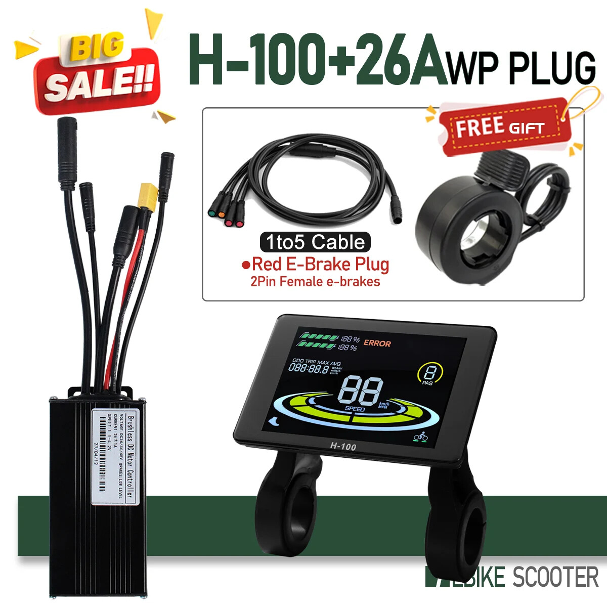 Electric Bicycle Sine Wave 3 Mode 17A26A30A40A Controller 24V36V48V52V Motor