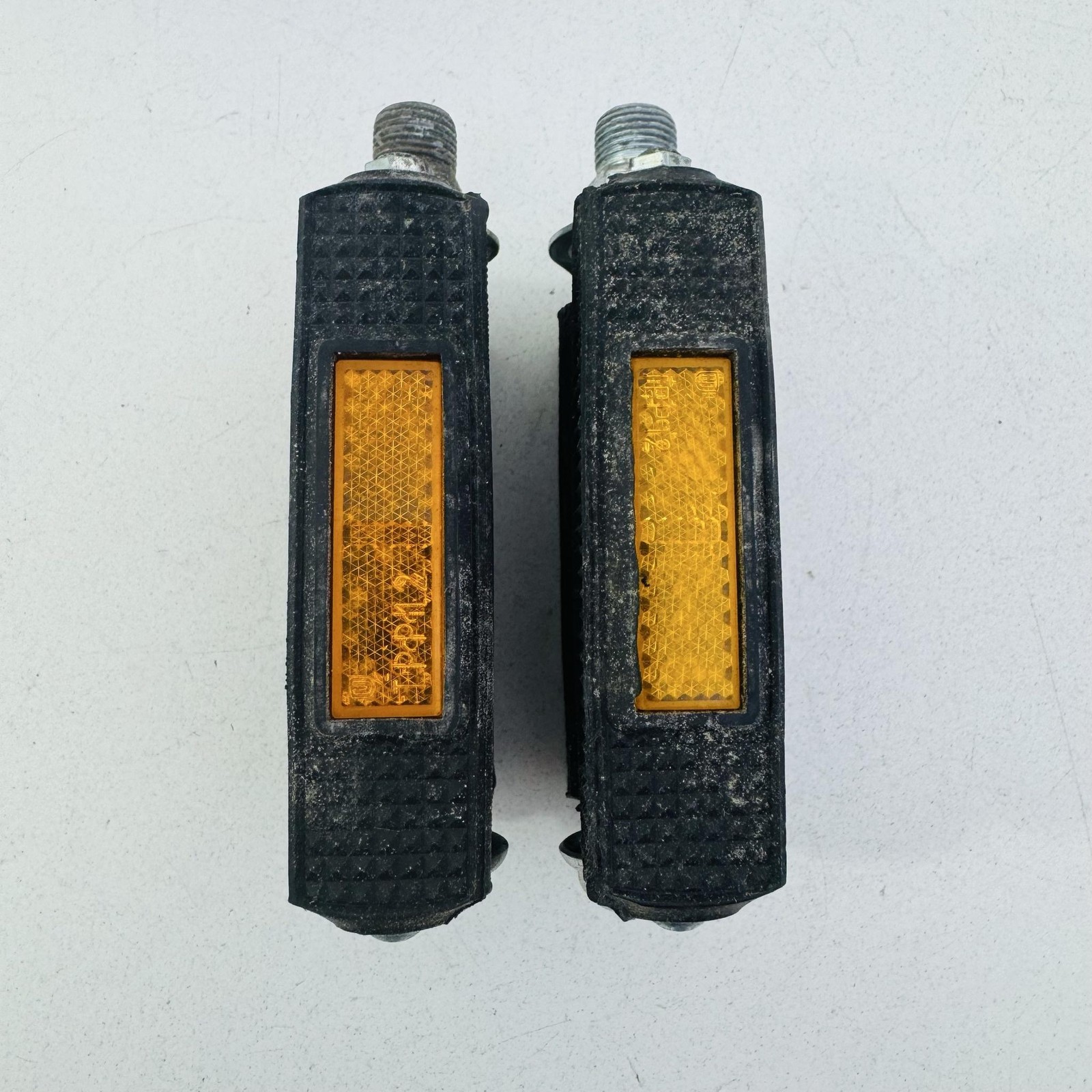 Vintage Union Bicycle Block Pedals 9/16 In Black Reflectors Pair German Bike A41
