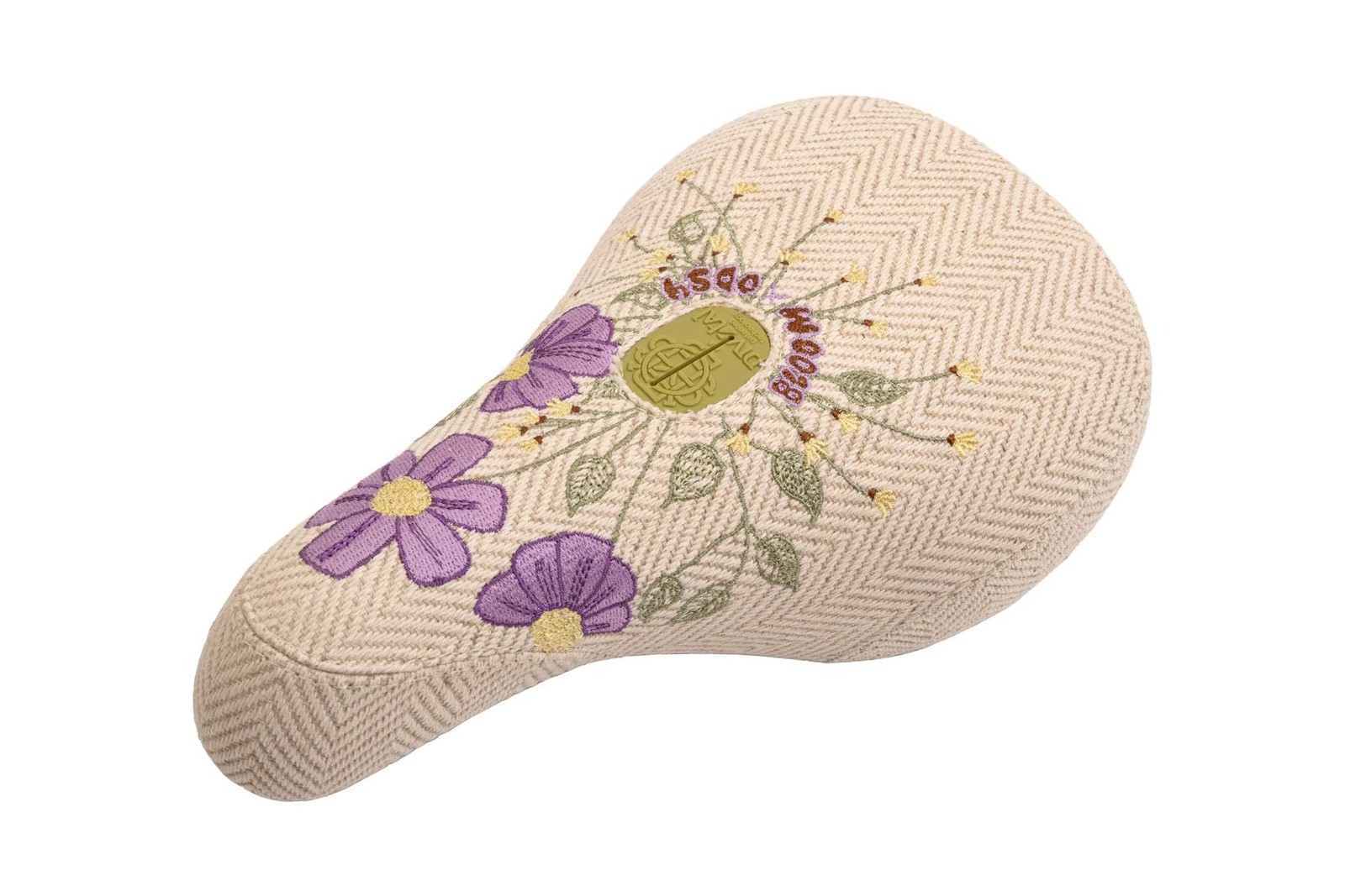 ODYSSEY x Bloom Fat Pivotal BMX Saddle – 241x139mm Cream Corduroy/Flowers