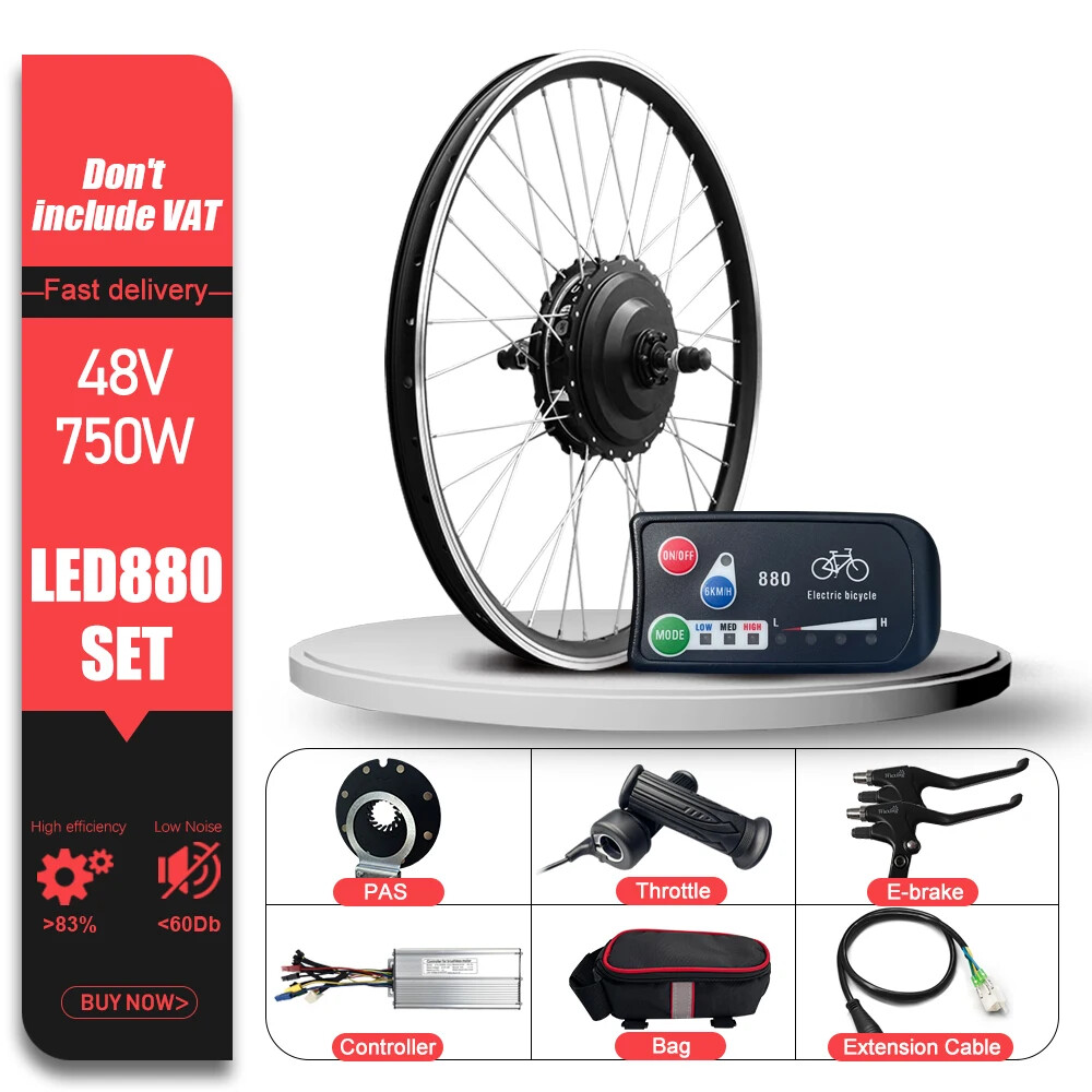 E-bike Conversion Kit 48V 750W Brushless Rear Hub Motor Wheel 20-29Inch 700C