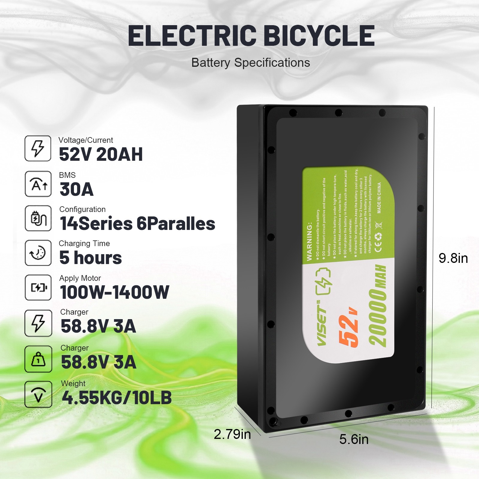 52V 20Ah Lithium ebike Battery for 200W-1500W ebike Bicycle Electric Scooter 30A