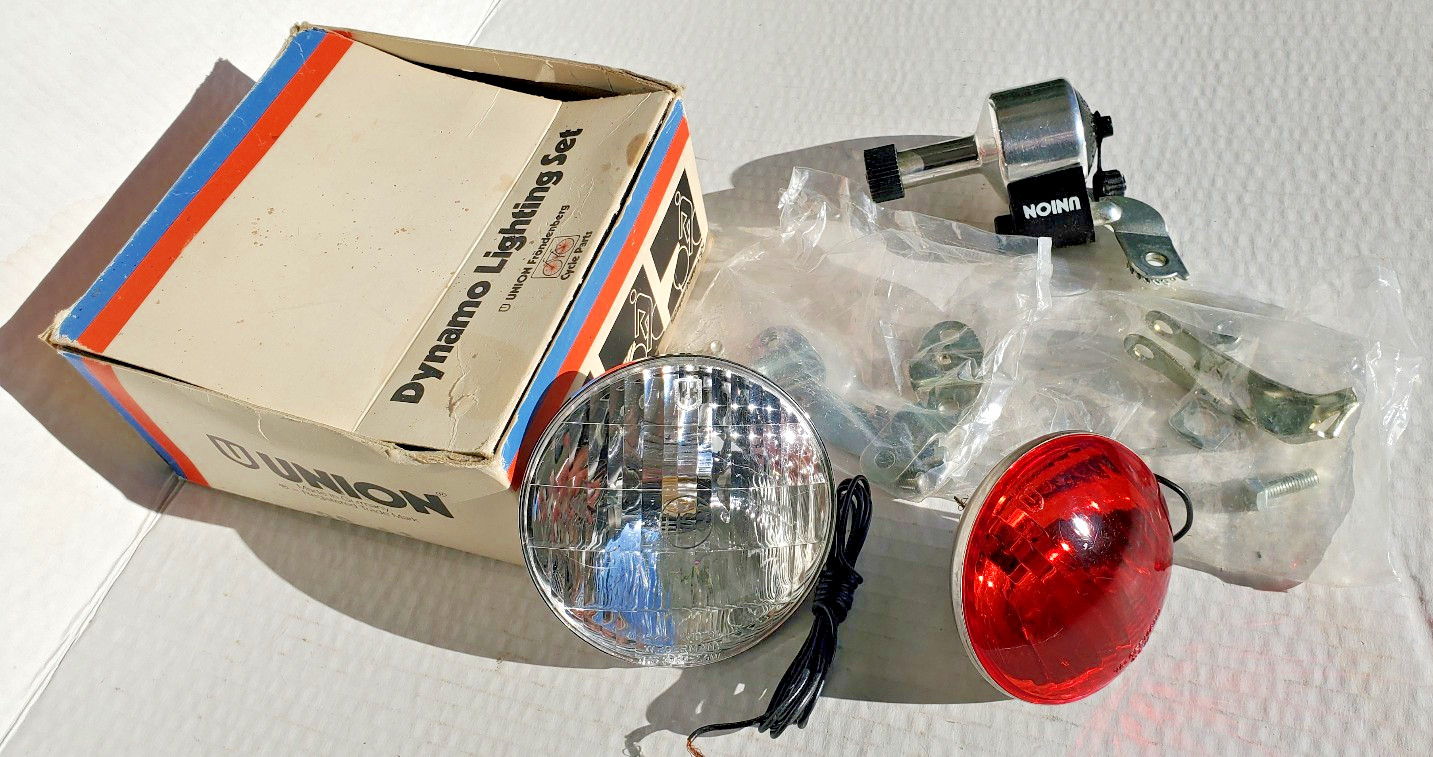 NOS Union Dynamo Generator Head Tail Light Set Bicycle Vtg Schwinn Puegeot Fuji