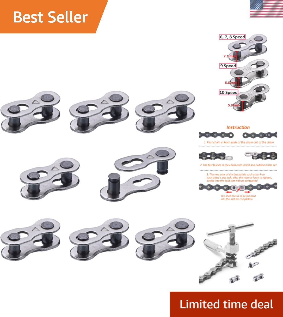 Compact Bicycle Missing Link Set for 6-10 Speed Chains – 16 Steel Pieces