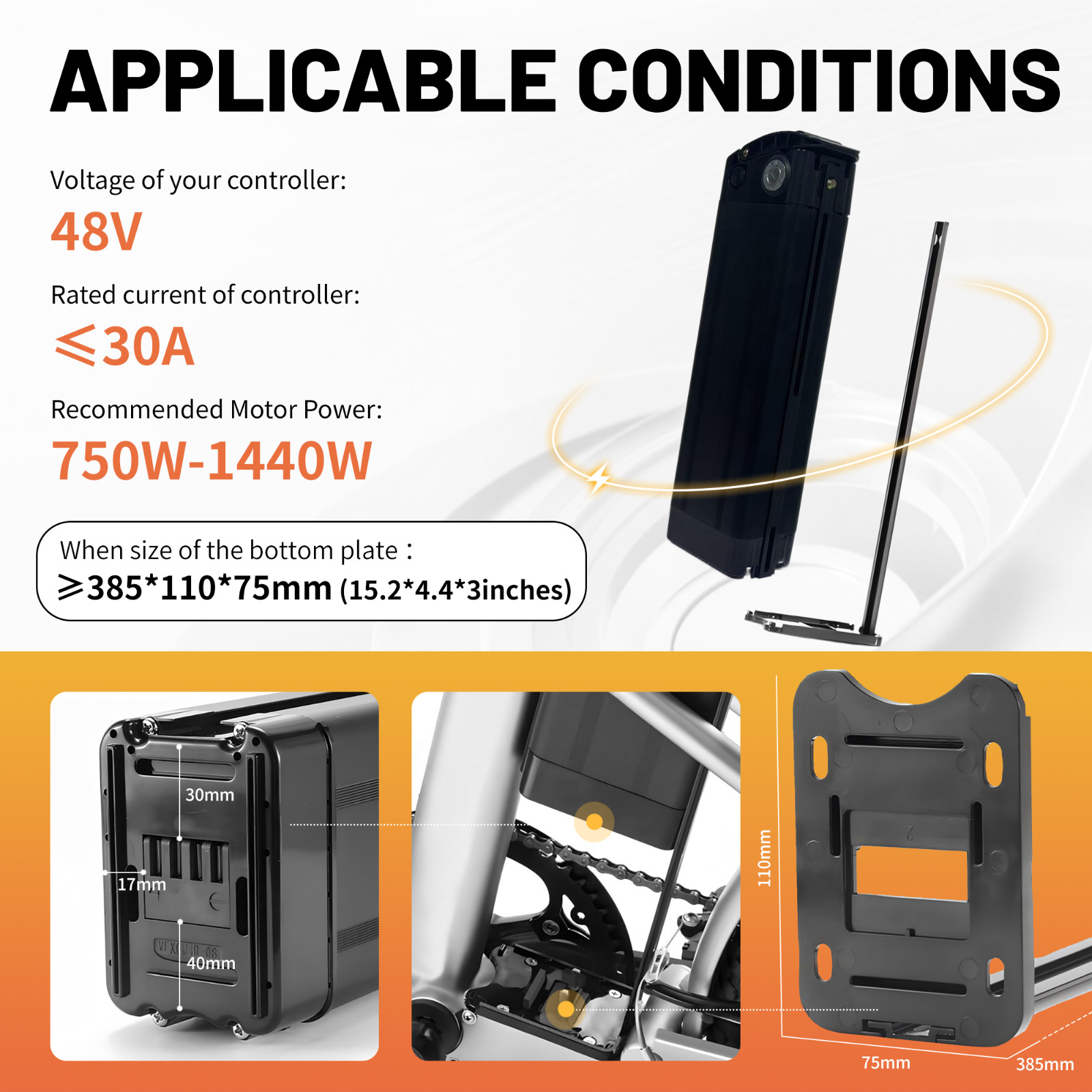Ebike Battery 48V 15Ah lithium-ion battery for 750W-1440W e-bikes