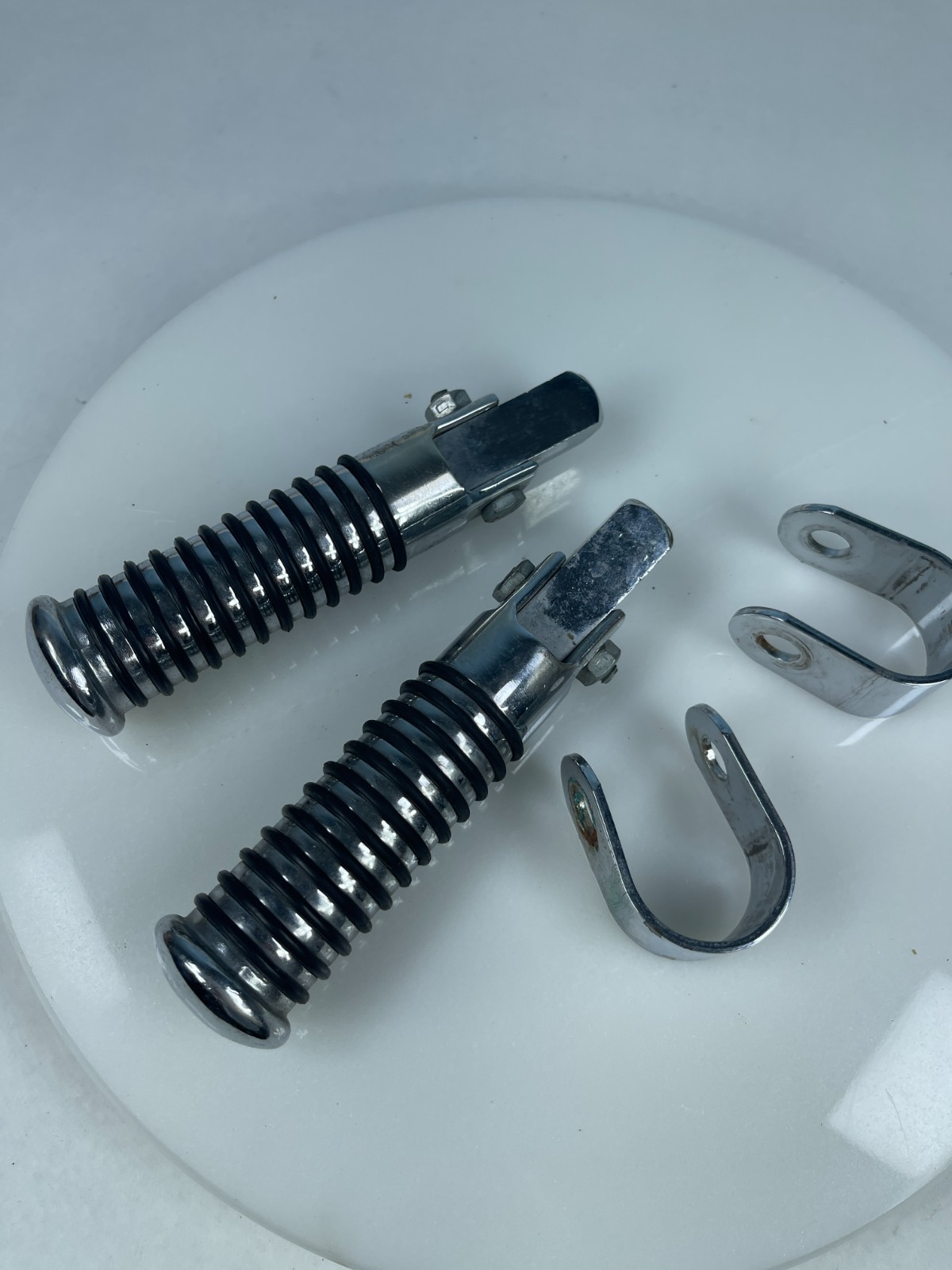 Chrome Motorcycle Foot Pegs w/ Mounting Clamps Universal Highway Peg Set