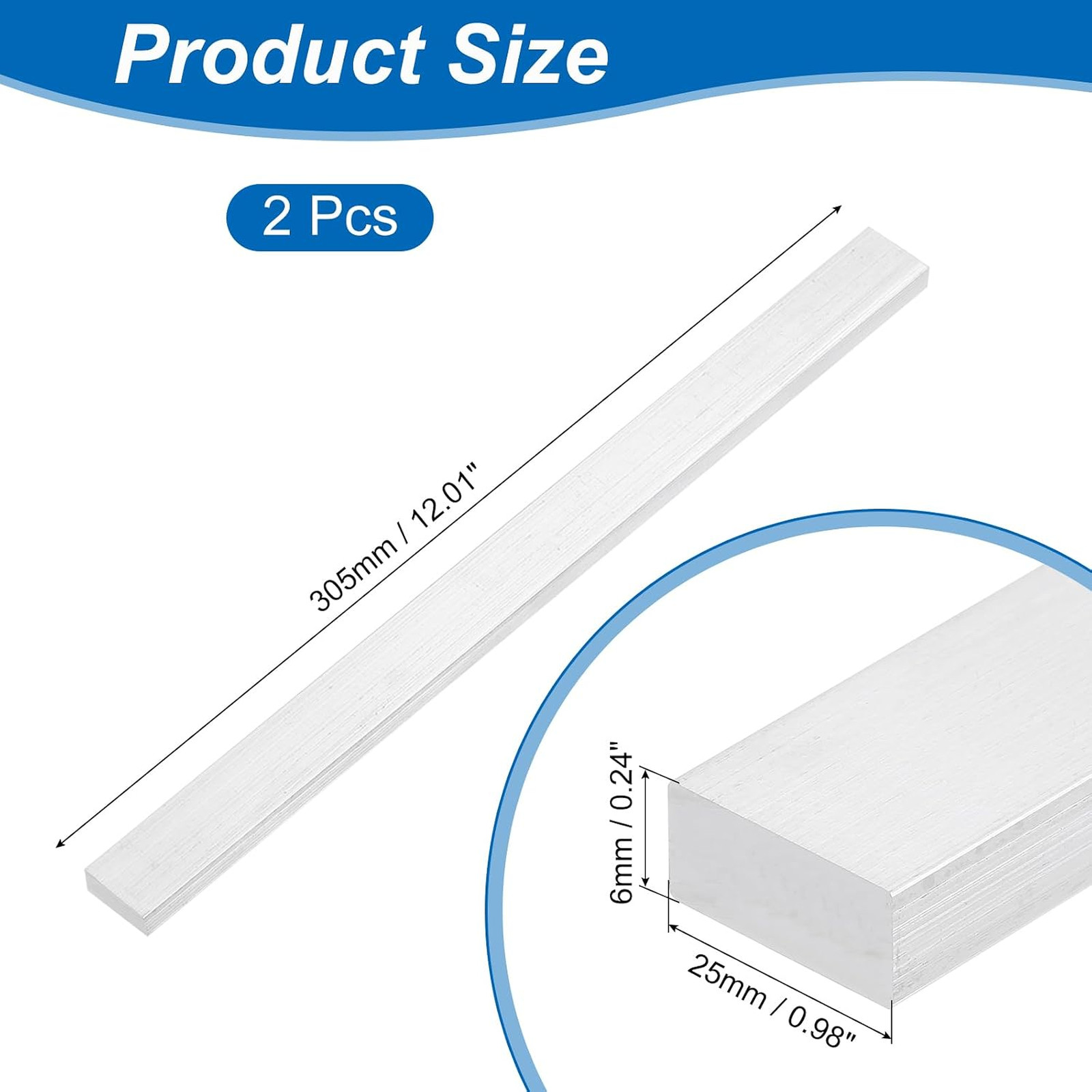 Square Aluminum Flat Bar 6063 Alloy 1 Inch Width 12 Inch Length 2 Pack