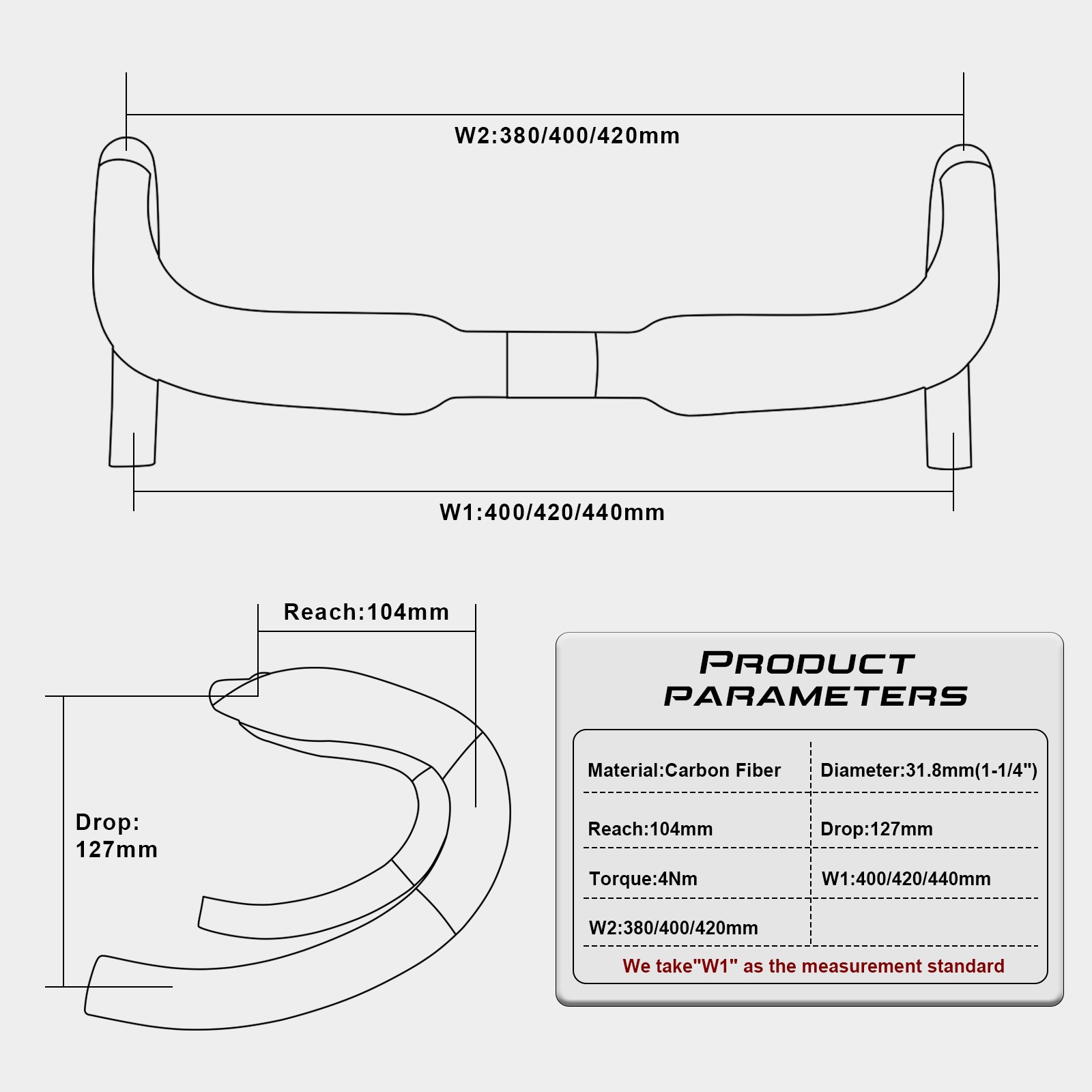 31.8 Carbon Road Handlebar Bike Bicycle Drop Bar Handle Bar for Cycling 40/42/44