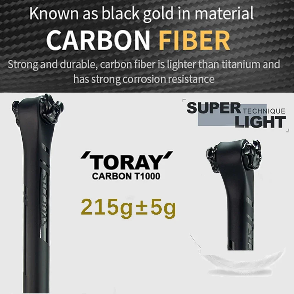 Carbon Seatpost 350/400mm Length MTB/Road Bicycle Half Matte Gloss Seat Tube