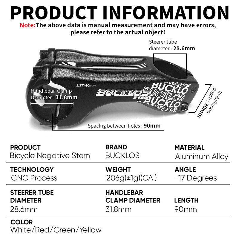 31.8mm Bike Stem 17 Degree MTB Road Mountain Bike 90mm Handlebar Stem Power Part