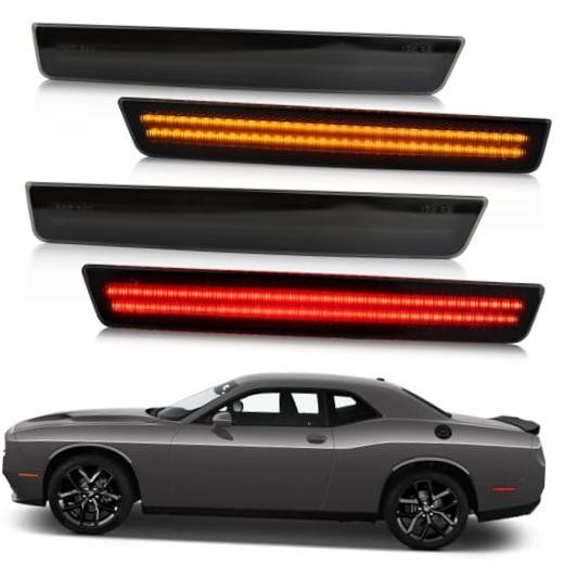 Smoked Lens LED Side Marker Lights Kit Front & Rear 15-23 Challenger Amber