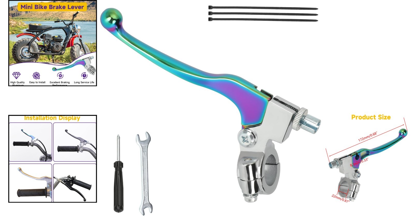 Electroplated 7/8» Left Brake Lever for Mini Bikes – Modern Style, Easy Install