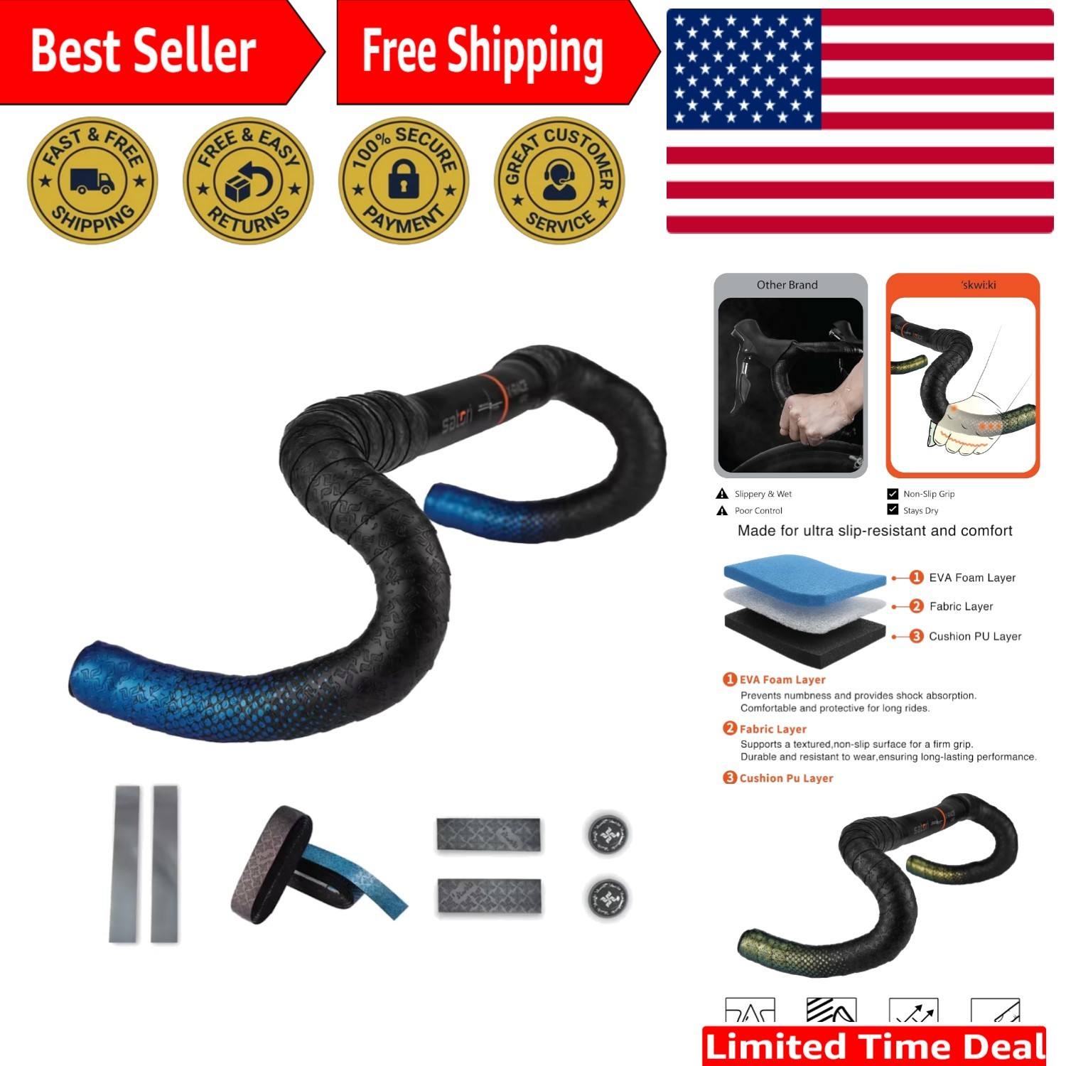 Road Bike Handlebar Tape with Shock-Absorbing EVA Foam & Sweat-Absorbing Non-…
