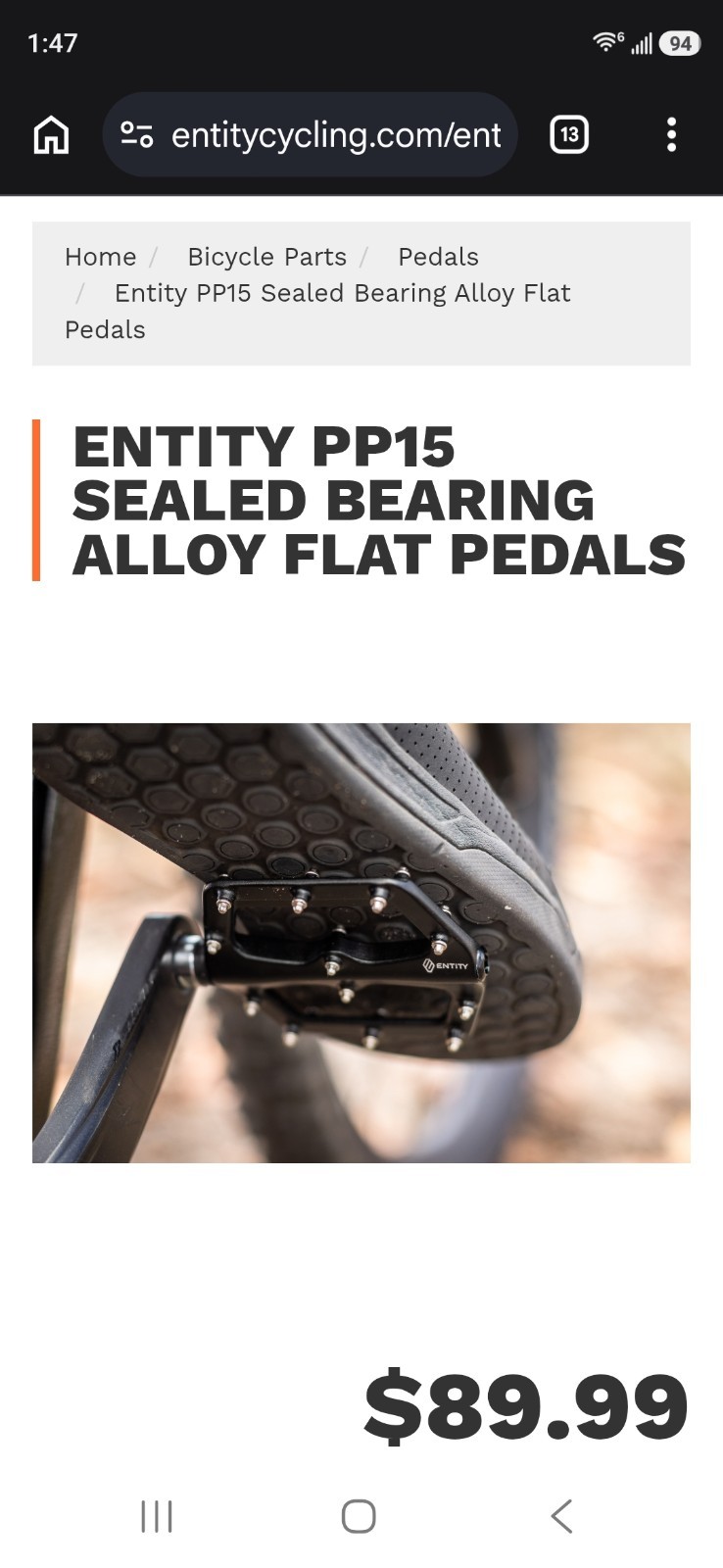 Entity PP15 Sealed Bearing Alloy Flat Pedals