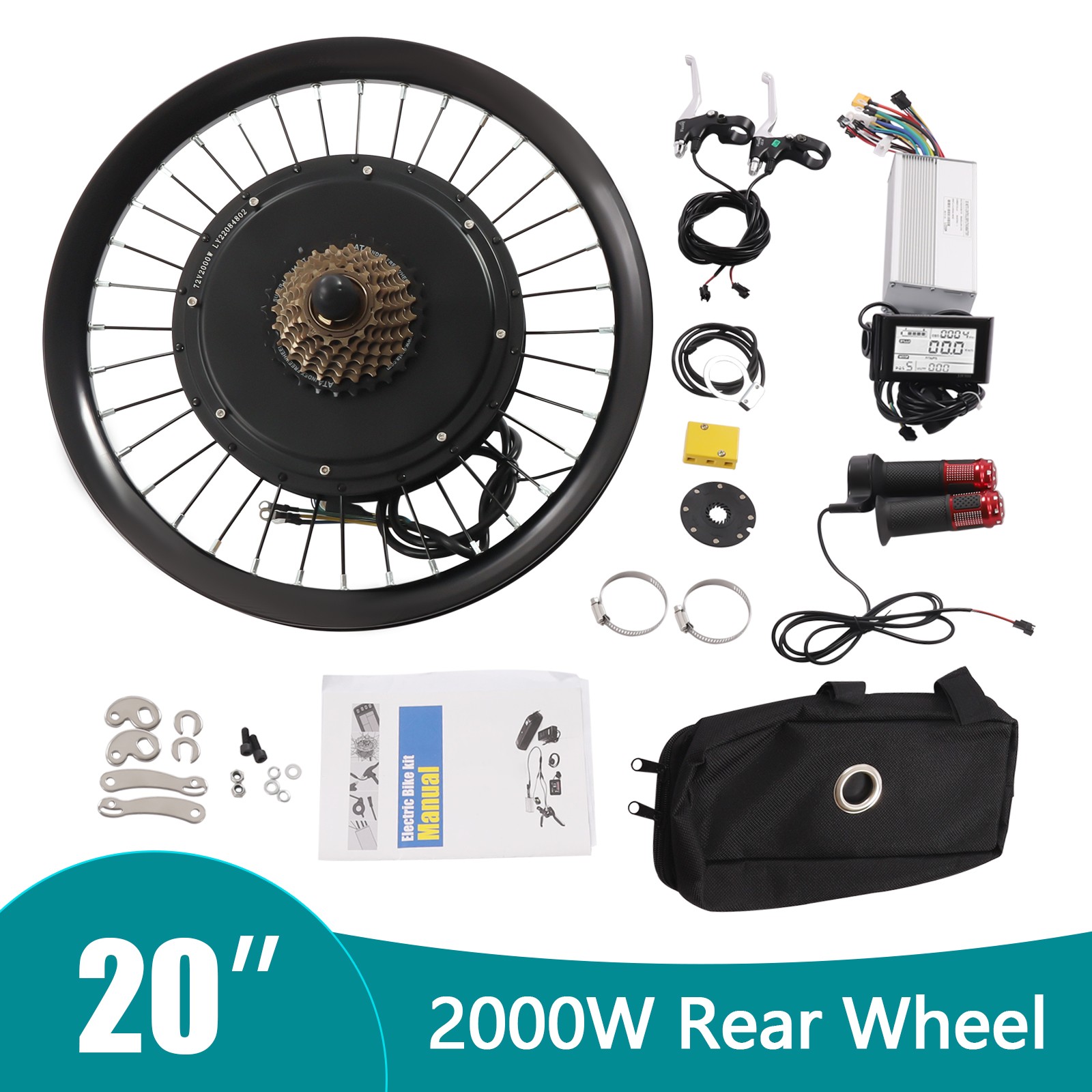 20 Inch Electric Bicycle Rear Wheel Hub Motor E-Bike Conversion Kit 2000W 560rpm