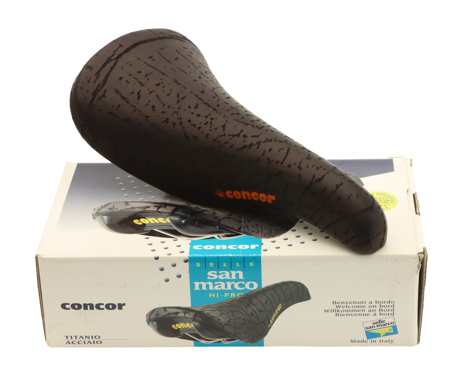Selle San Marco Concor Supercorsa Hi-Pro Saddle Black Patterned Leather NOS NEW