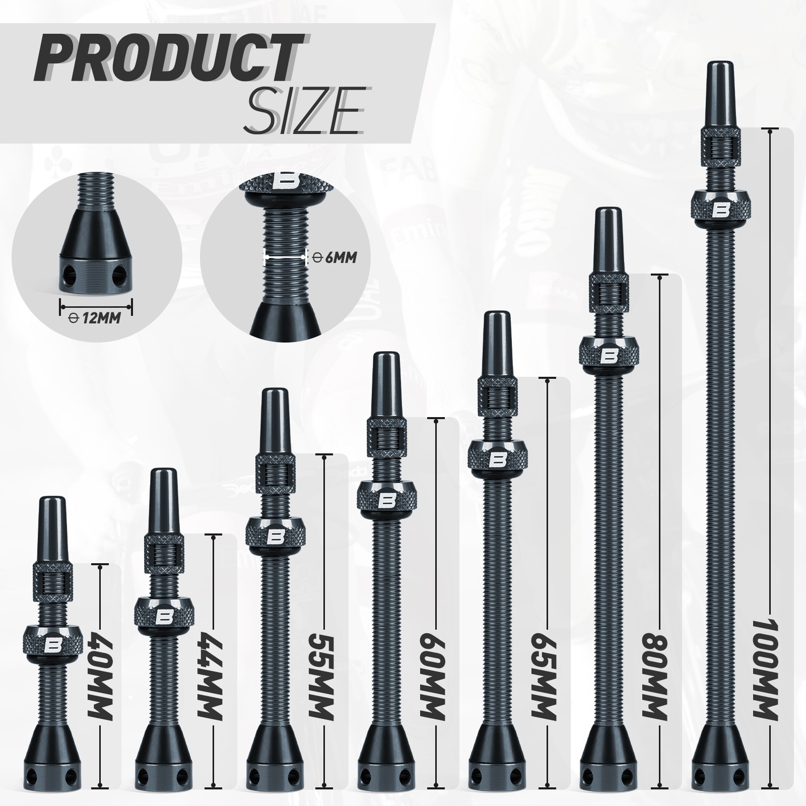 BWSHLF Bicycle Tubeless Aluminum Presta Valve Stem 40/44/55/60/65/80/100mm Gray
