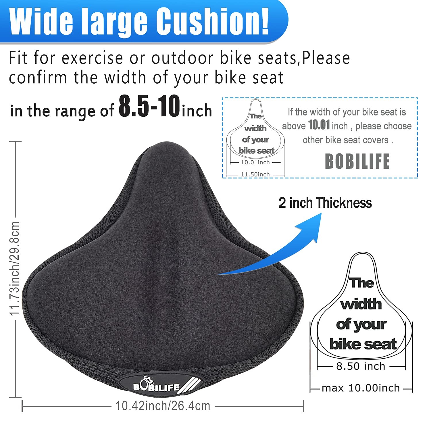 Thick & Wide Gel Bike Seat Cushion Cover Pad with Rainproof Cover – Comfortab…