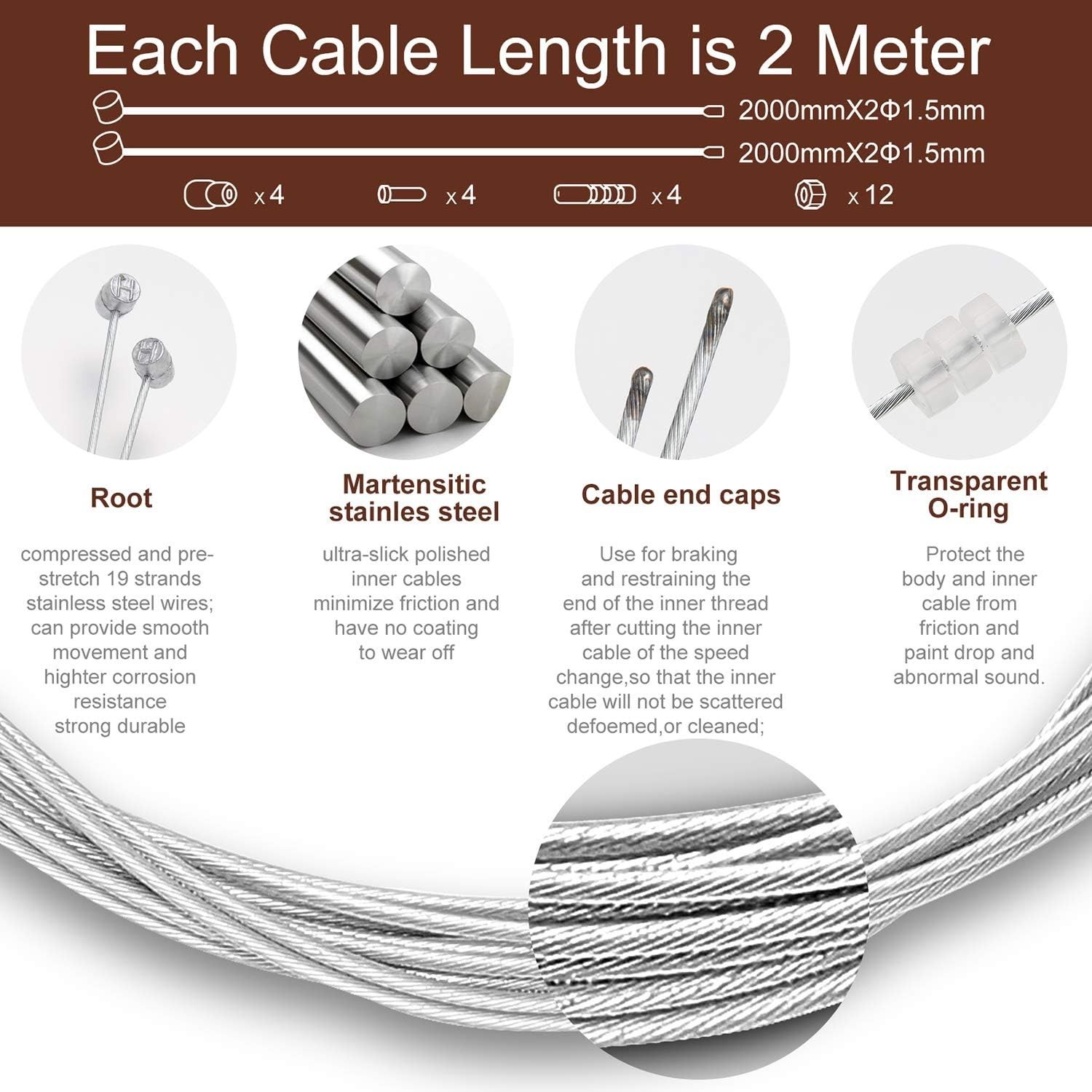 Professional 2M Brake Cable Set – 4PCS for Smooth Operation and Enhanced Safety
