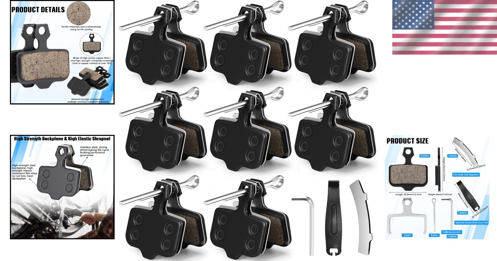 8 Pairs Bike Disc Brake Pads Set for Avid Elixir MTB Ebike Hydraulic Brakes