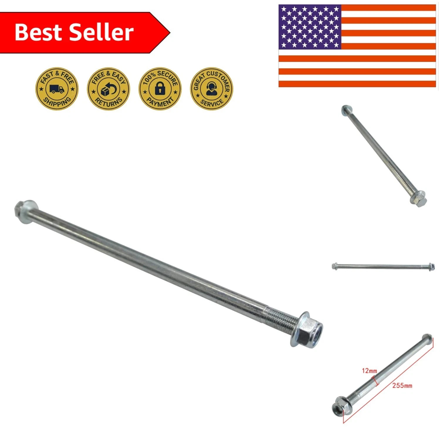 Lightweight 12mm Rear Axle 10» (255mm) Fit for Trail Dirt Bike & ATV 50cc-125cc