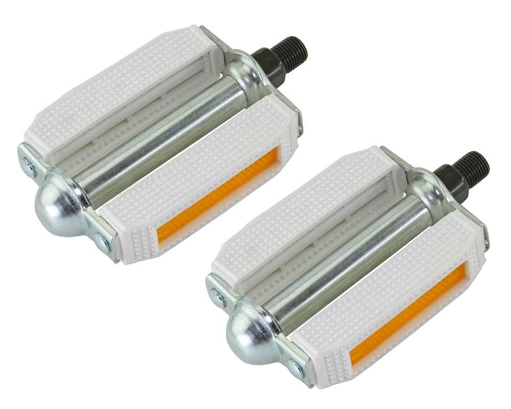 Classic VINTAGE Block Style Bicycle Pedals 1/2″ White/Chrome