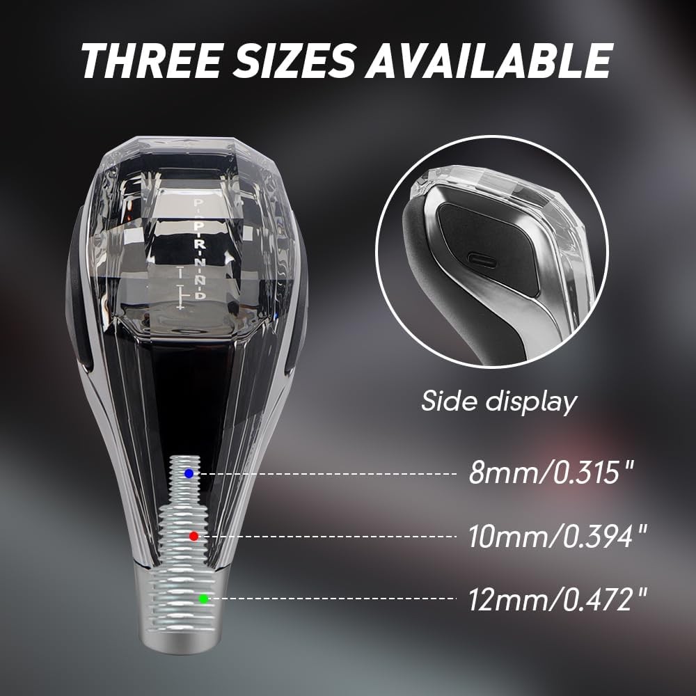 Car Universal LED Crystal Gear Shift Knob, 7 Color Touch-Activated Illumination