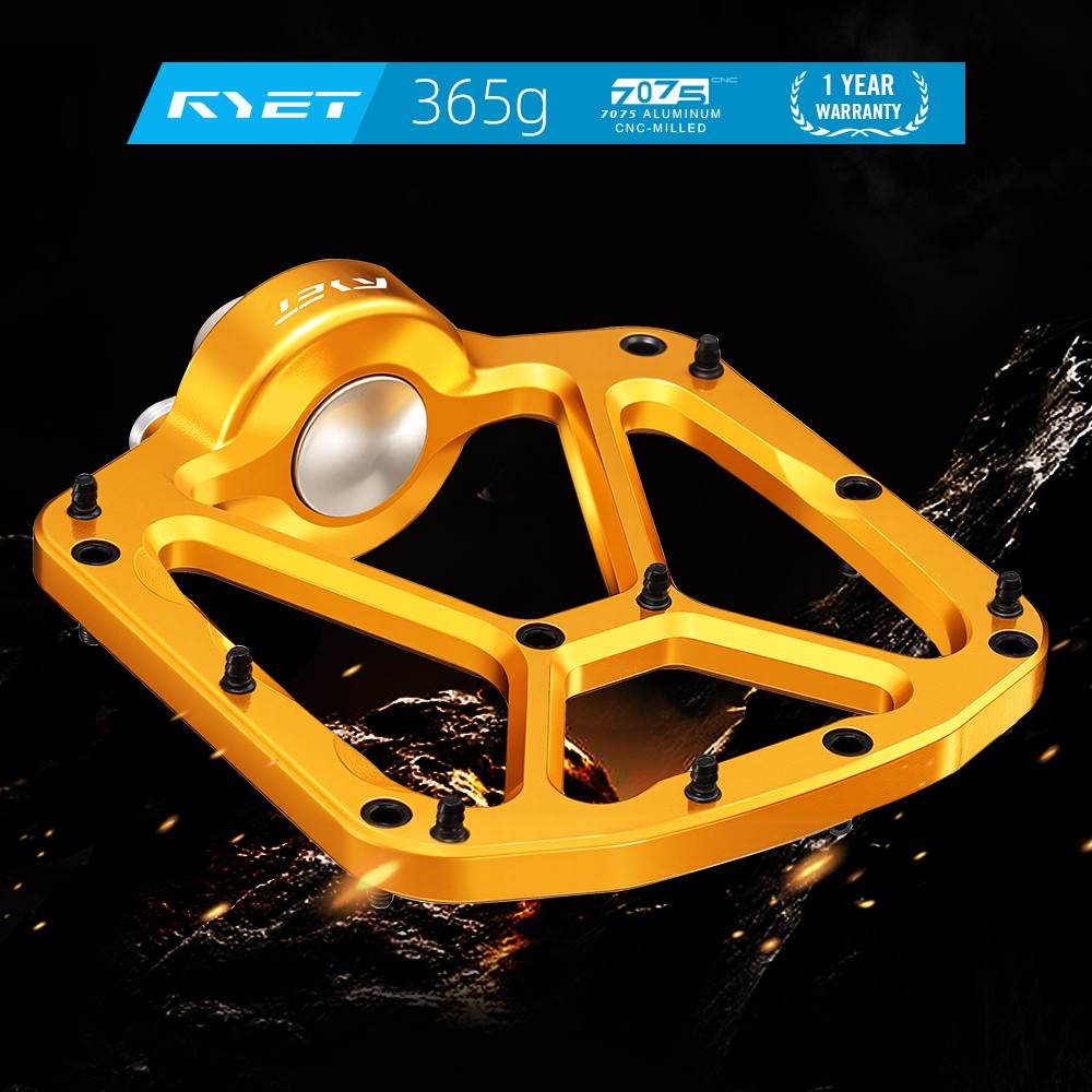 RYET CNC Aluminum Flat MTB Pedals 365g 105x95mm DU Bearings Non-Slip Road Bike
