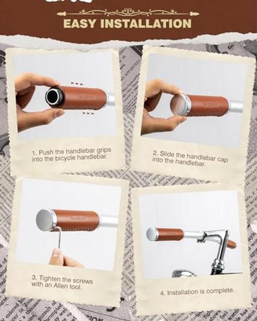 Leather Bike Handlebar Grips for 22.2mm Vintage Mountain Bike Folding Bicycle