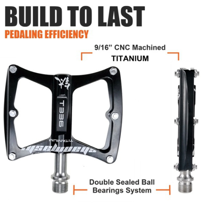 SMS Ultralight 9/16″ Titanium Flat Bicycle Pedals MTB Road Bike Pedals 3 Bearing