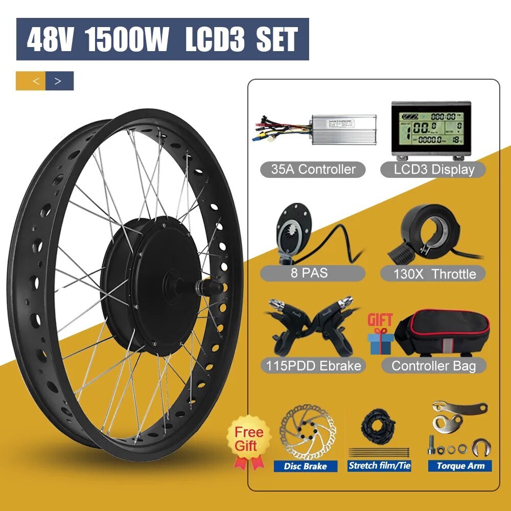 Snow E-bike Conversion Kit 20/26in 48V 1500W Rear Rotate Hub Motor Wheel